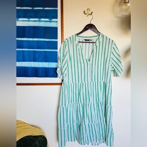 Mlle Gabrielle Green and White Striped Dress